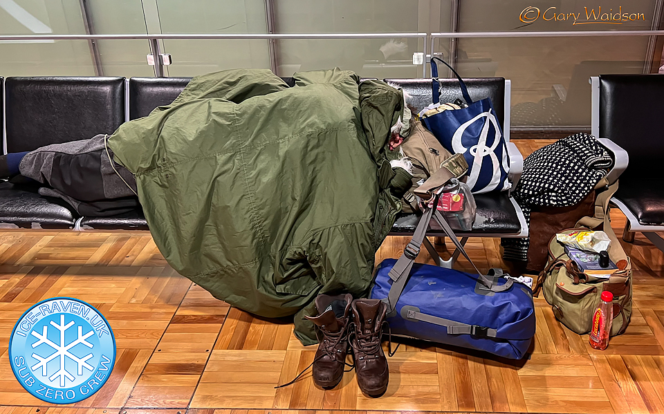 Pete at Helsinki Airport - Ice Raven - Sub Zero Adventure - Copyright Gary Waidson, All rights reserved.