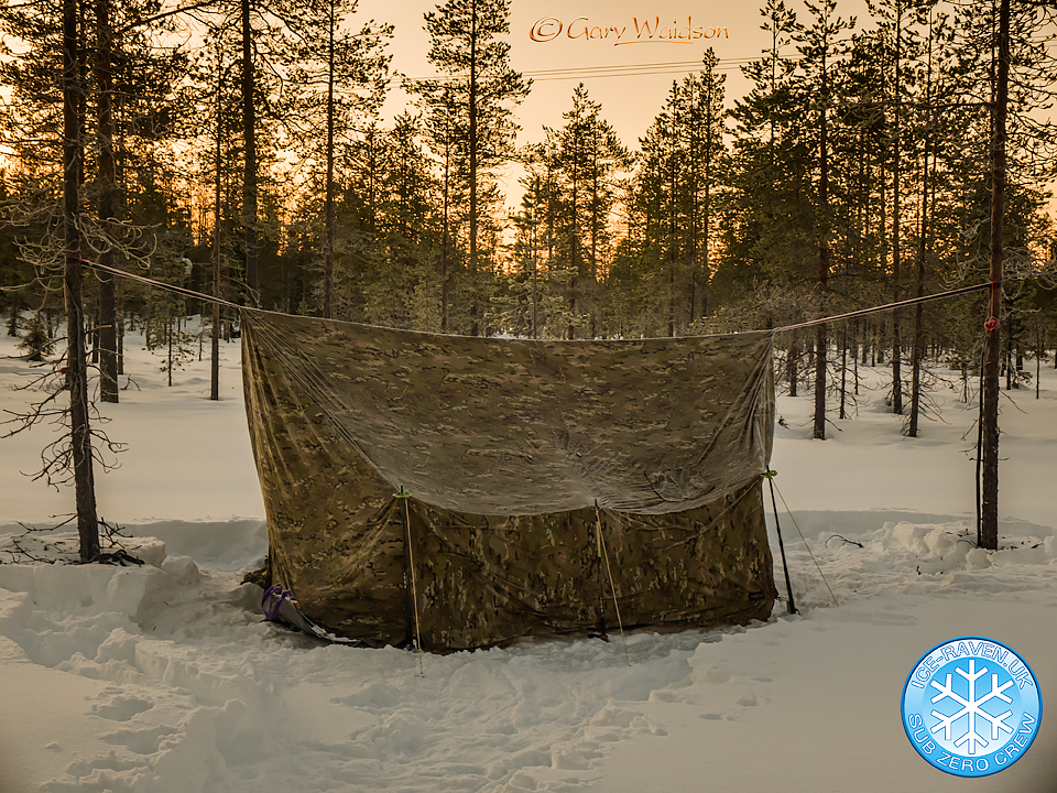 Pete's Smokehouse Shelter at the temporary bivi - Ice Raven - Sub Zero Adventure - Copyright Gary Waidson, All rights reserved.