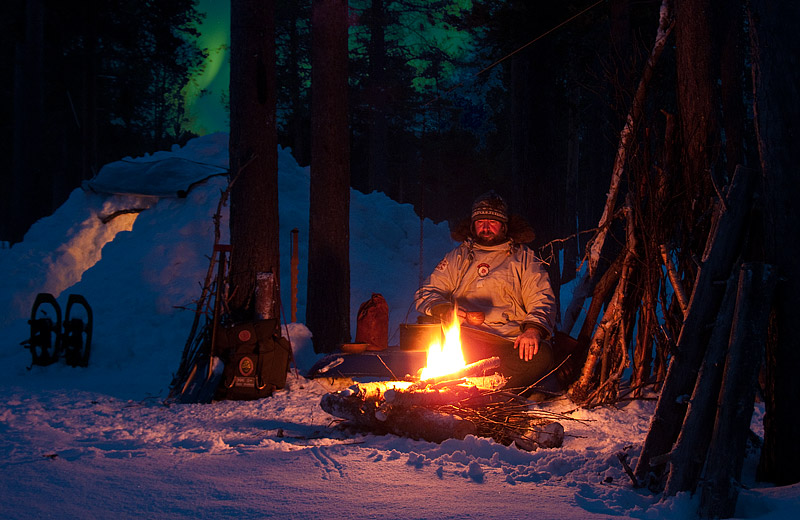 Northern Lights over Camp Quinzhee - Ice Raven - Sub Zero Adventure - Copyright Gary Waidson, All rights reserved.