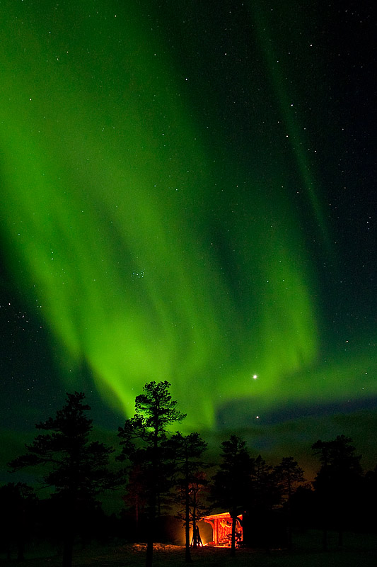 Northern Lights over Shelter - Ice Raven - Sub Zero Adventure - Copyright Gary Waidson, All rights reserved.