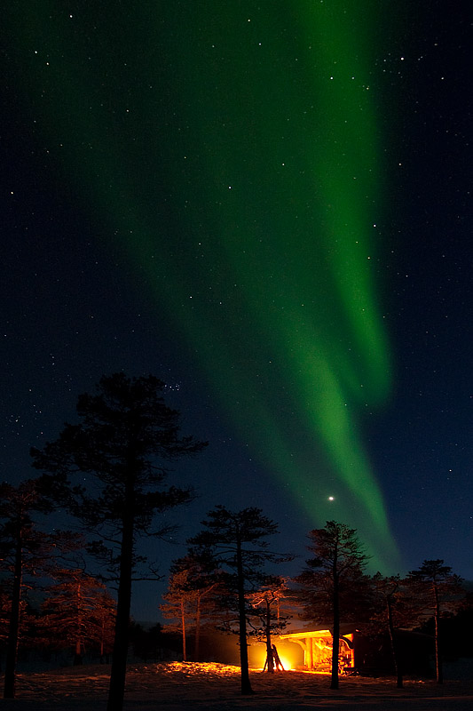 Northern lights over Shelter and Fire - Ice Raven - Sub Zero Adventure - Copyright Gary Waidson, All rights reserved.